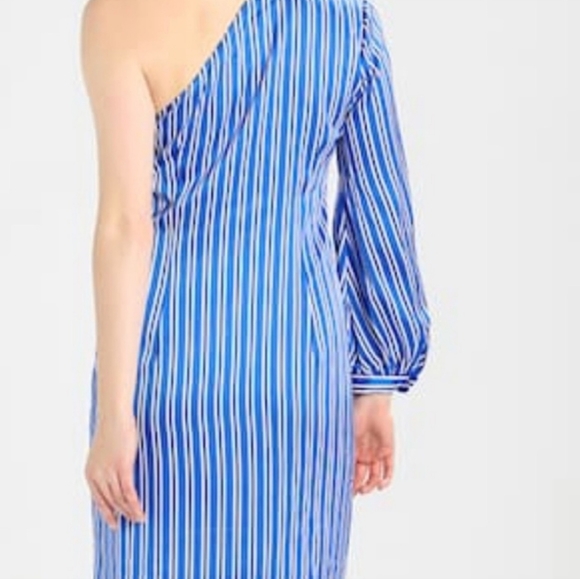 NWOT Banana Republic Blue Striped One Shoulder Midi Dress Size 2 - Picture 2 of 10